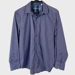 Robert Graham Geometric Button-Up Dress Shirt Blue Men's Medium Contrast Cuffs